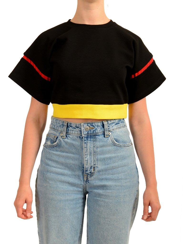 Scuderia Ferrari Women's Black Mix Cotton Cropped Top Shirt Us Xs It 38
